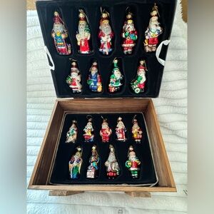 Vintage Thomas Pacconi Christmas Santa's Glass Ornaments Crate 2002